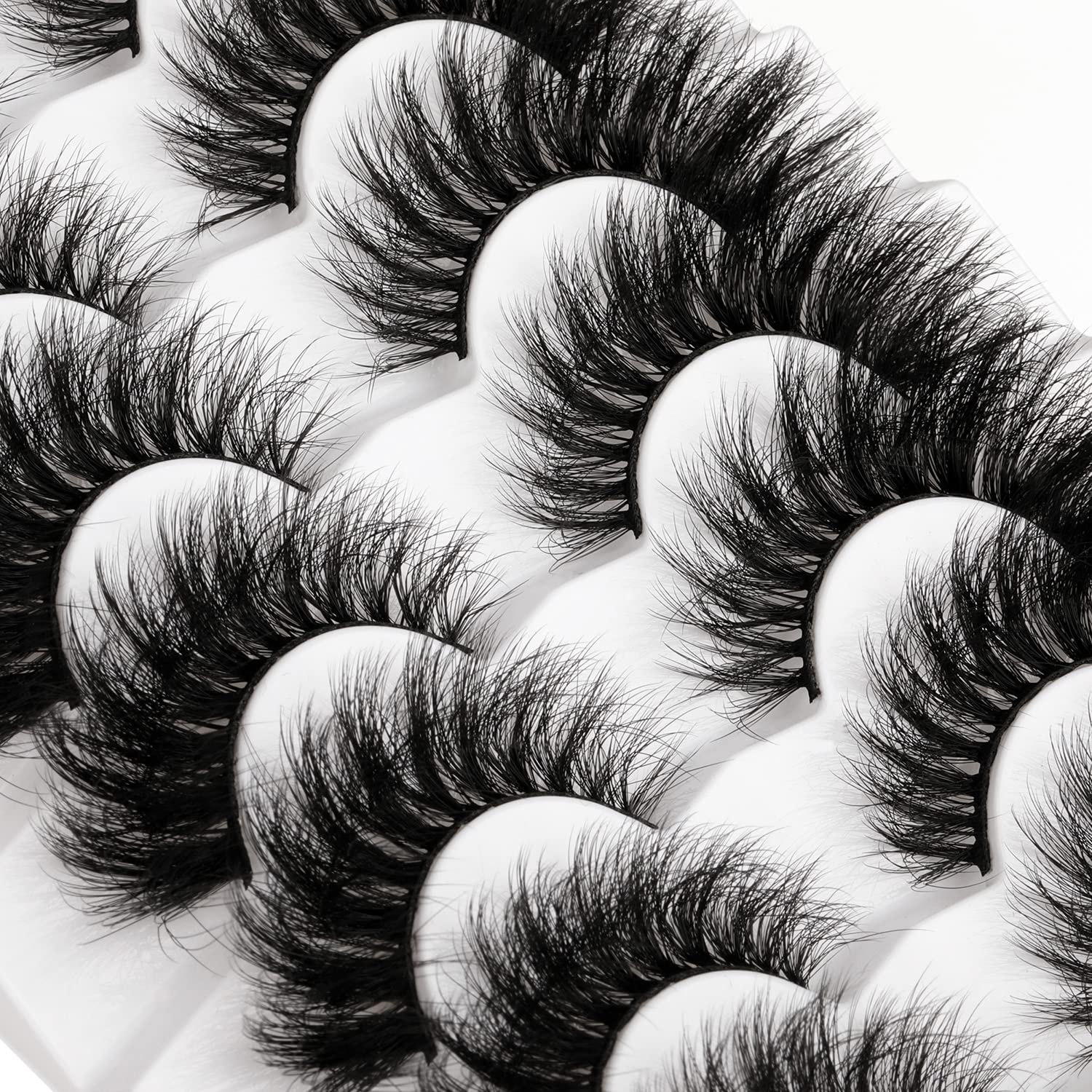 Mink Lashes 20mm 8D False Eyelashes Thick Volume Dramatic Cat Eye Lashes 7 Pairs Long Strip Wispy Lashes Pack