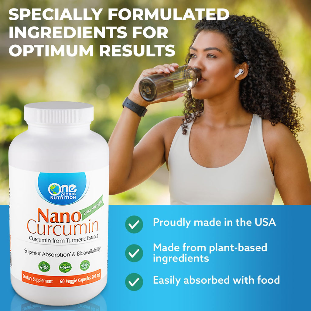 One Planet Nutrition Nano Curcumin 500 mg Veggie Capsules (60 Servings), Nano for High Absorption, Supports Overall Wellness, Non-GMO, Vegan, Gluten-Free