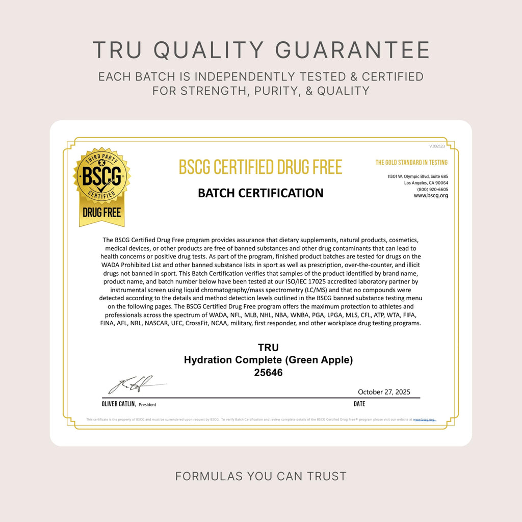 TRU Supplements Hydration Complete BCAA, Plant Based Amino Acids + Pink Himalayan Salt, Electrolytes & L-Carnitine, Vegan, Zero Calories, No Artificial sweeteners, 24 Servings, Green Apple