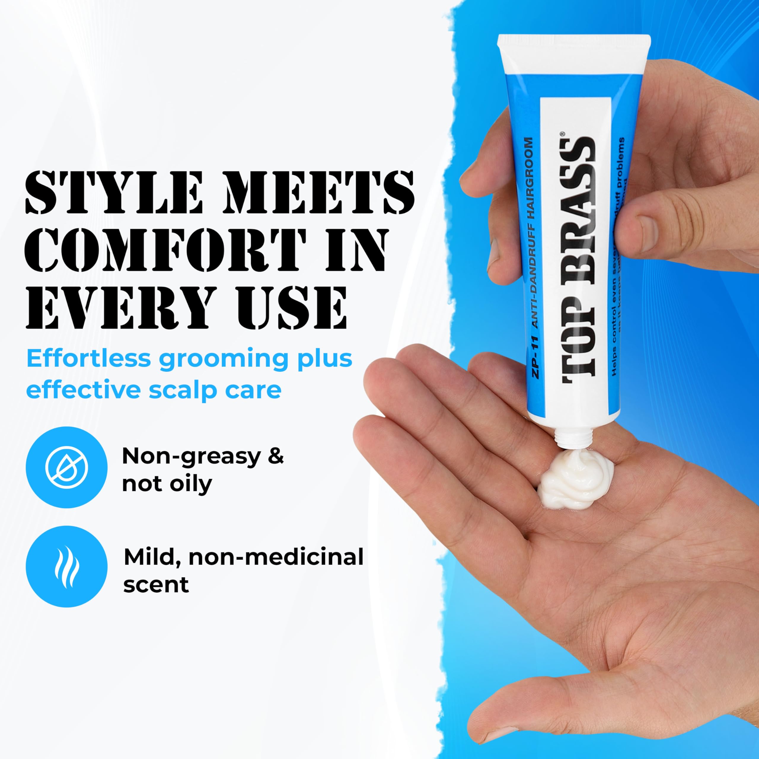 Top Brass Anti Dandruff Hair Cream for Men & Women - Hair Cream for Styling Infused with Beeswax & Candelilla - Relieves Scalp Dryness, Dandruff, Flaking & Itching - Non-Greasy, Nicely Scented 3 Pack