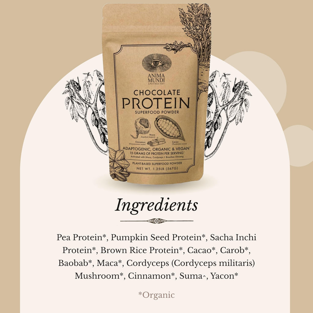 Anima Mundi Apothecary Qi Energy & Protein Superfood Powder - Adaptogenic Adrenal Support Supplement with Ashwagandha & Slippery Elm - Mood & Energy Support Supplement & Protein Powder (8oz / 227g)