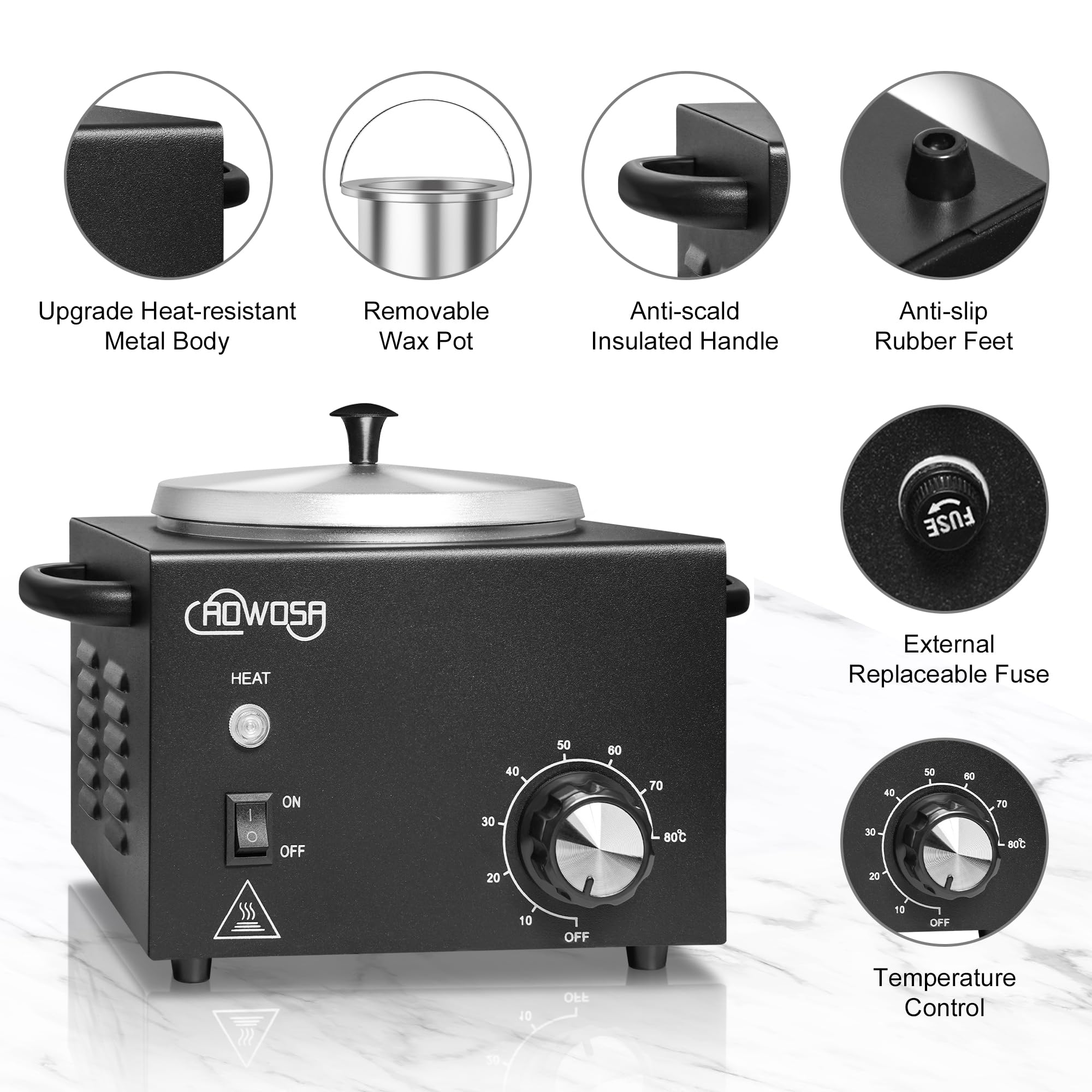 Professional Waxing Kit Wax Warmer Single Pot Wax Heater Machine for Hair Removal, Large Waxing Pot with Non-Stick Easy Clean Pot, 50 Sticks & 20 Collar, for Spa Salon Beauty Esthetician Home (Black)