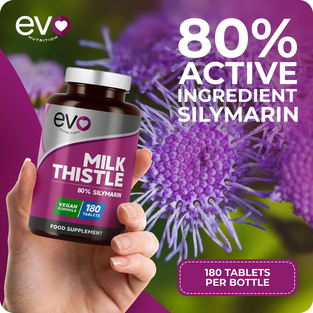 EVO Nutrition Milk Thistle, 80% Silymarin, 180 Vegan Tablets