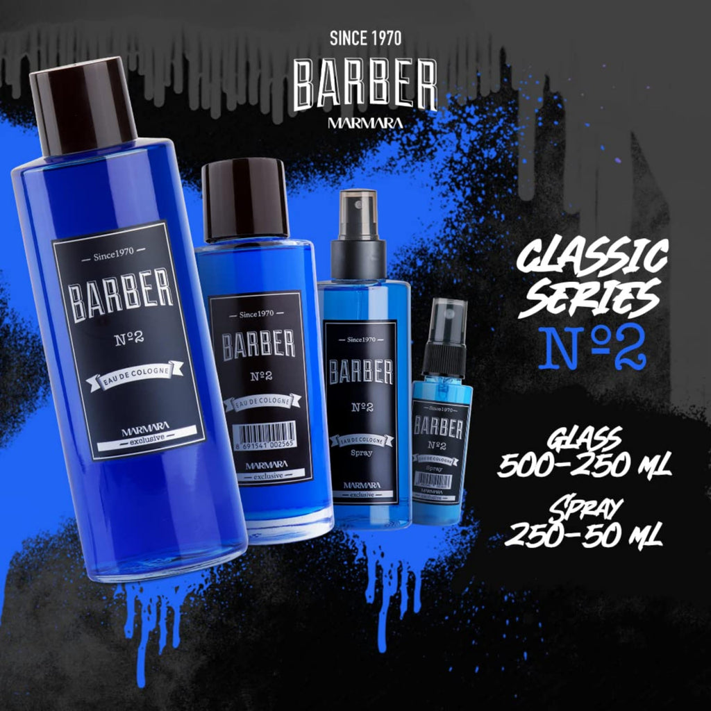 Marmara Barber Cologne - Best Choice of Barbers and Traditional Shaving Fans No:2 Series (Ball Pump Atomiser + 500ml x 2 Bottles)