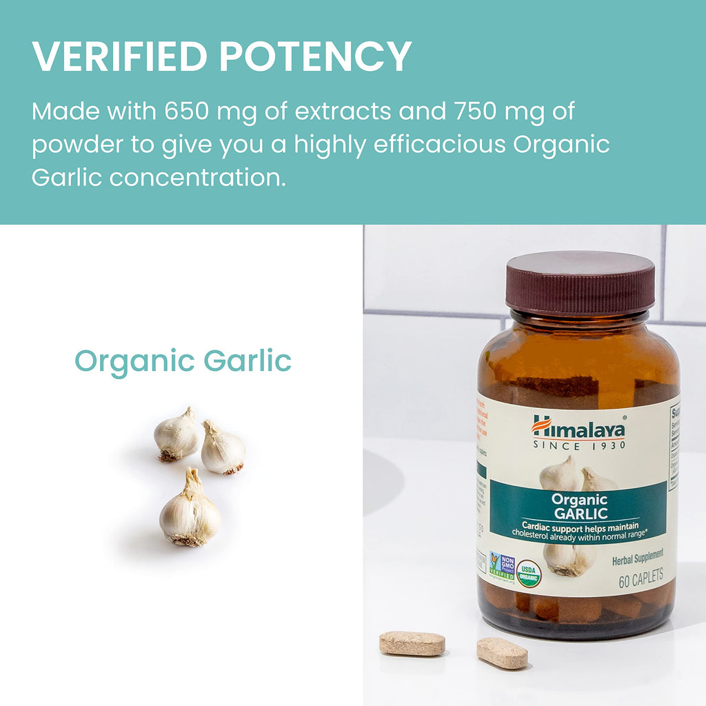 Himalaya USDA Organic Garlic Capsules-Herbal Garlic Supplements for Lipid Metabolism and Immune Support-Garlic Pills,Garlic Extract,Support Cholesterol Levels,Vegan,Non-GMO,1400 mg,120 Caplets