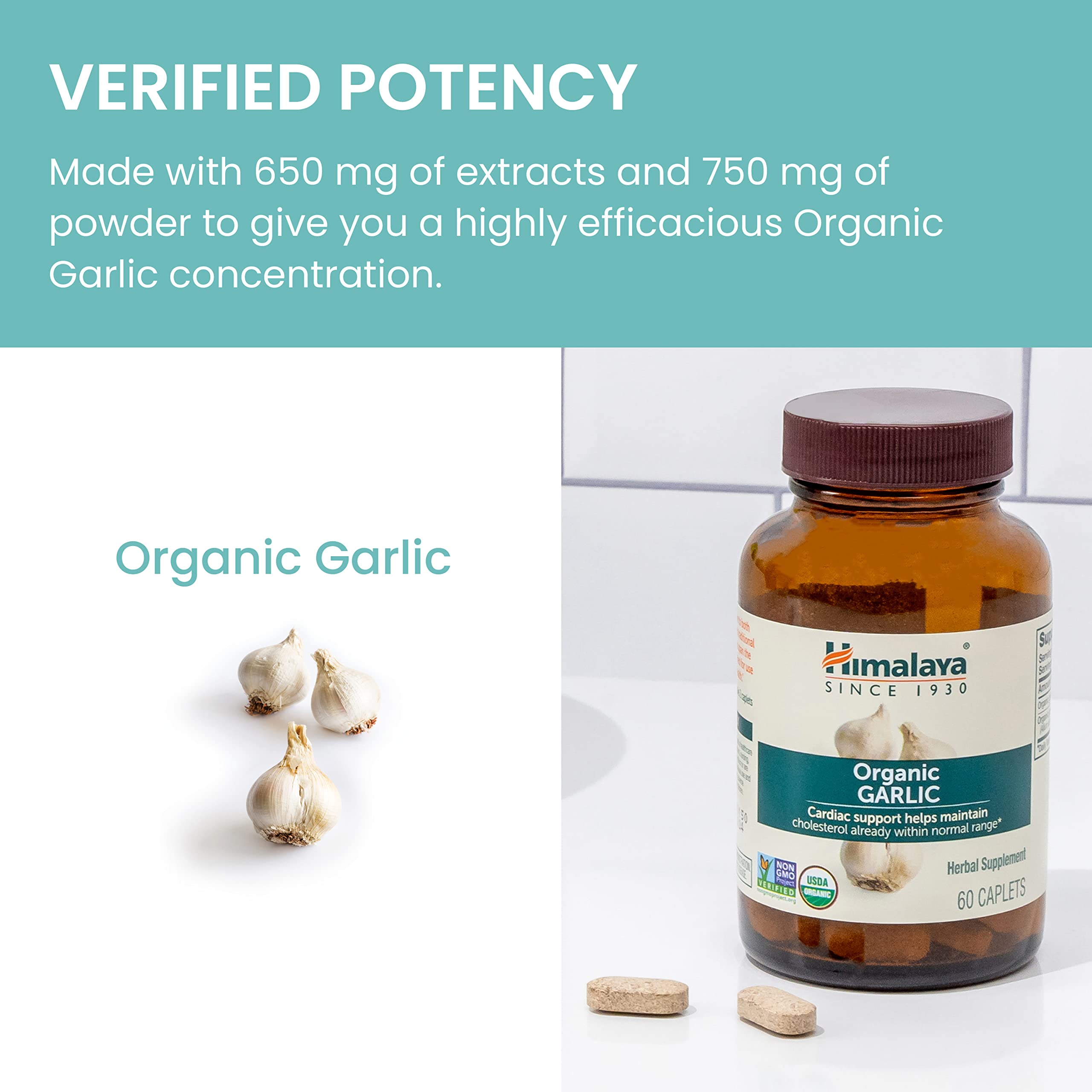 Himalaya USDA Organic Garlic Capsules-Herbal Garlic Supplements for Lipid Metabolism and Immune Support-Garlic Pills,Garlic Extract,Support Cholesterol Levels,Vegan,Non-GMO,1400 mg,120 Caplets