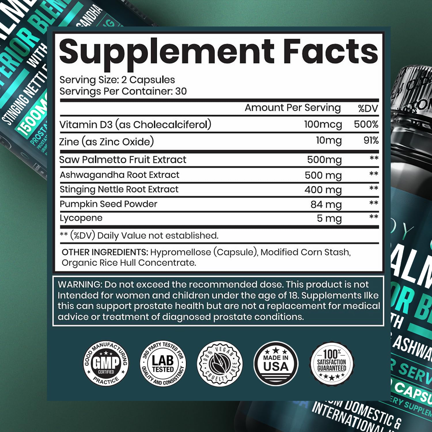 Body C.E.O. Saw Palmetto for Men 1500mg Supplement - Prostate Health & Urinary Flow Support - Ashwagandha, Lycopene & Pumpkin Seed - Third Party Tested, USA Made, Vegan & Cruelty Free - 60 Capsules