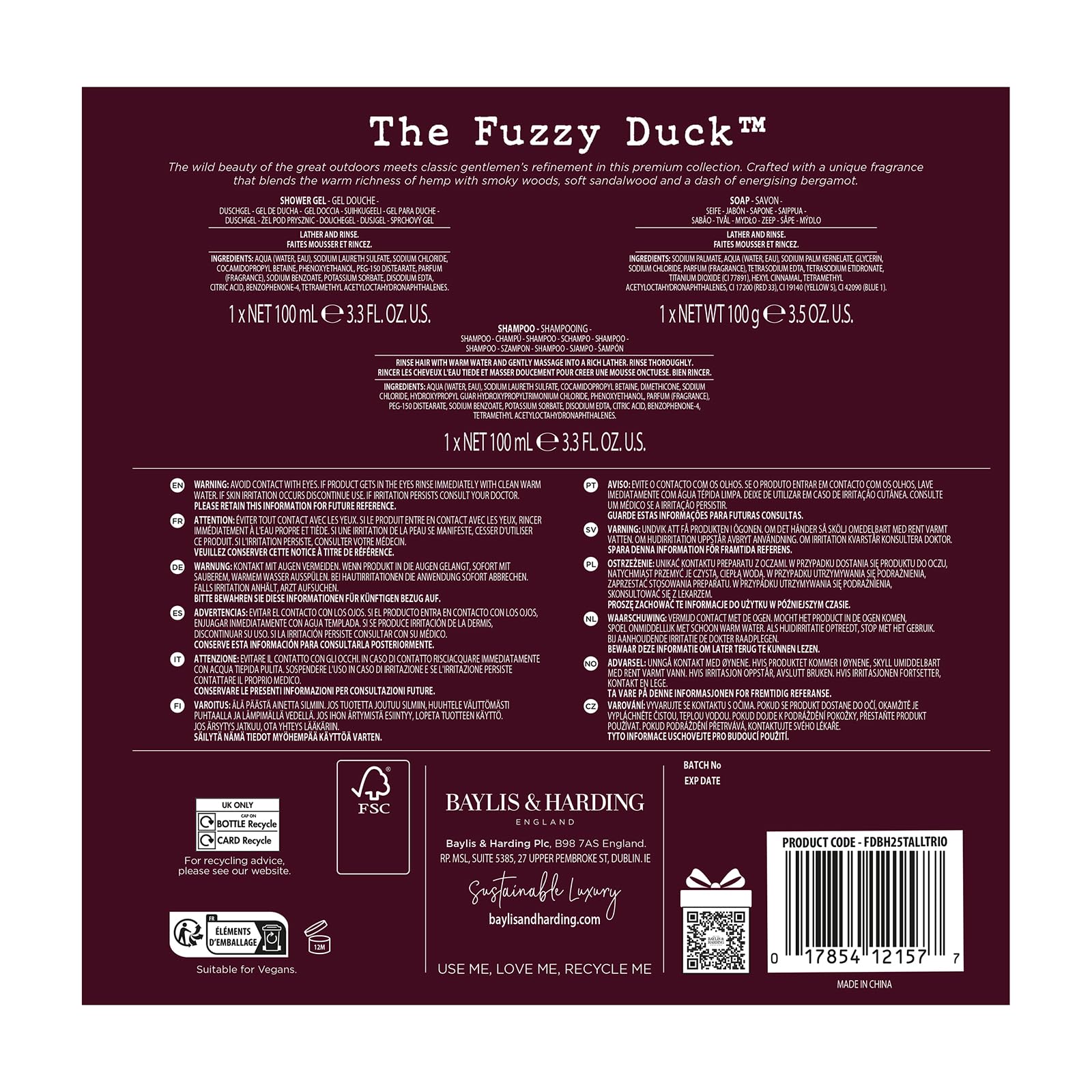 Baylis & Harding The Fuzzy Duck Bergamot, Hemp & Sandalwood Men's Luxury Essentials Gift Set - Vegan Friendly (Pack of 1)