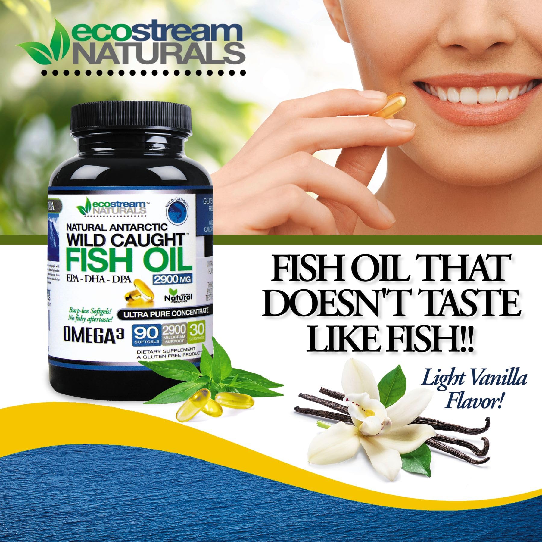 2 Pack, Wild Caught Omega 3 Fish Oil with DPA-EPA-DHA 2,900 MG Burpless