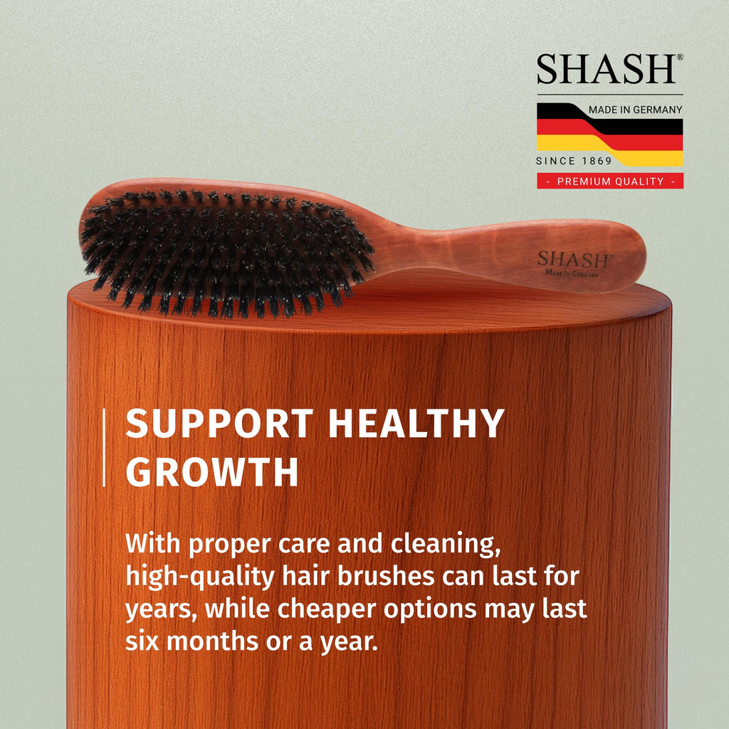 SHASH Classic German First Cut 100% Boar Bristle Hair Brush Since 1869 - Conditions Hair, Improves Texture, Exfoliates Scalp, Fine to Normal not for Coarse hair!