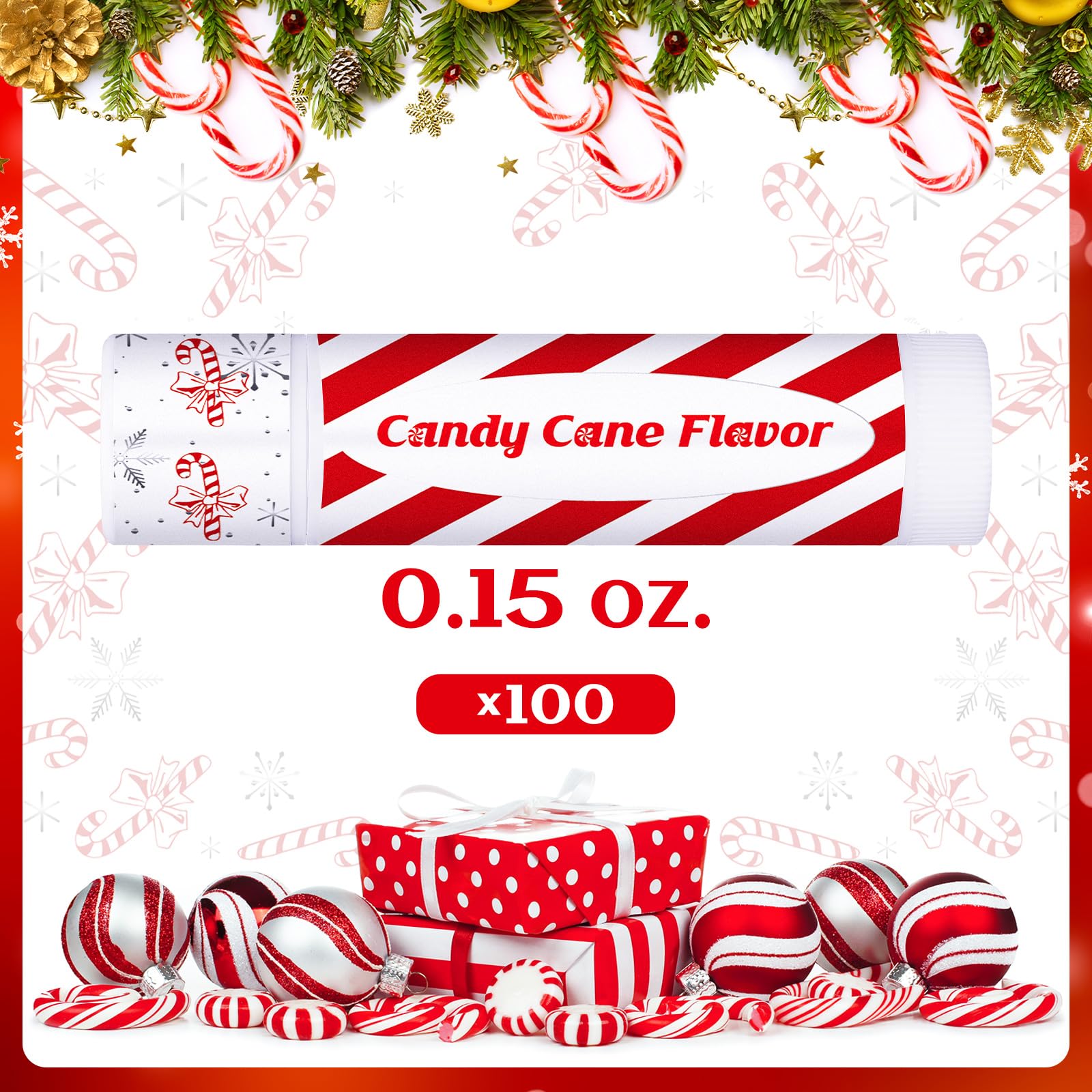 100 Pack Christmas Lip Balms Bulk Christmas Candy Peppermint Cane Scented Holiday Flavor Lip Balm Gifts Xmas Party Gifts Bulk Xmas Items Stocking Stuffers for Women Men Staff Employee (Candy)