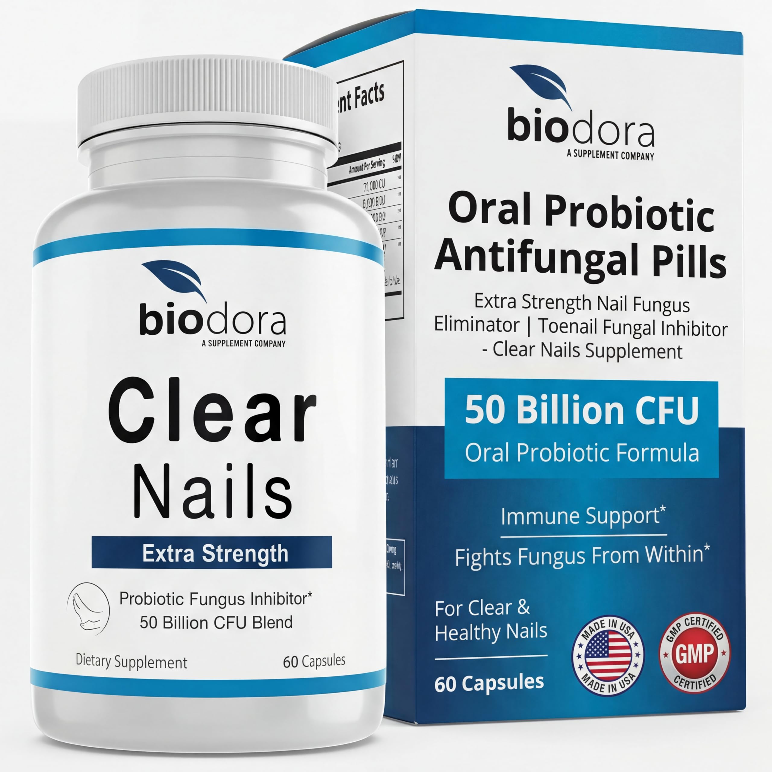 Biodora Oral Probiotic Antifungal Pills - Extra Strength Nail Fungus Eliminator | Toenail Fungal Inhibitor - Clear Nails Supplement | 50 Billion CFU (60 Capsules)