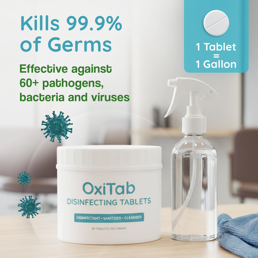 OxiTab Hospital-Grade HOCL Effervescent Disinfectant Tablets – EPA Registered – Kills 99.9% of Germs, Bacteria & Viruses – Perfect for Healthcare, Salon & Home Use (30 Tabs, 13.1g)