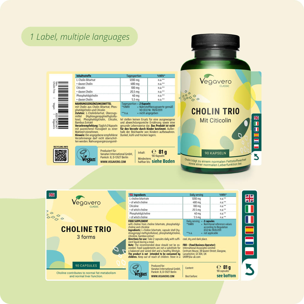Vegavero Choline Supplement | Liver Supplements* | Choline-Bitartrate, Phosphatidylcholine & Citicoline | 90 Capsules | NO Additives, Lab-Tested | Vegan