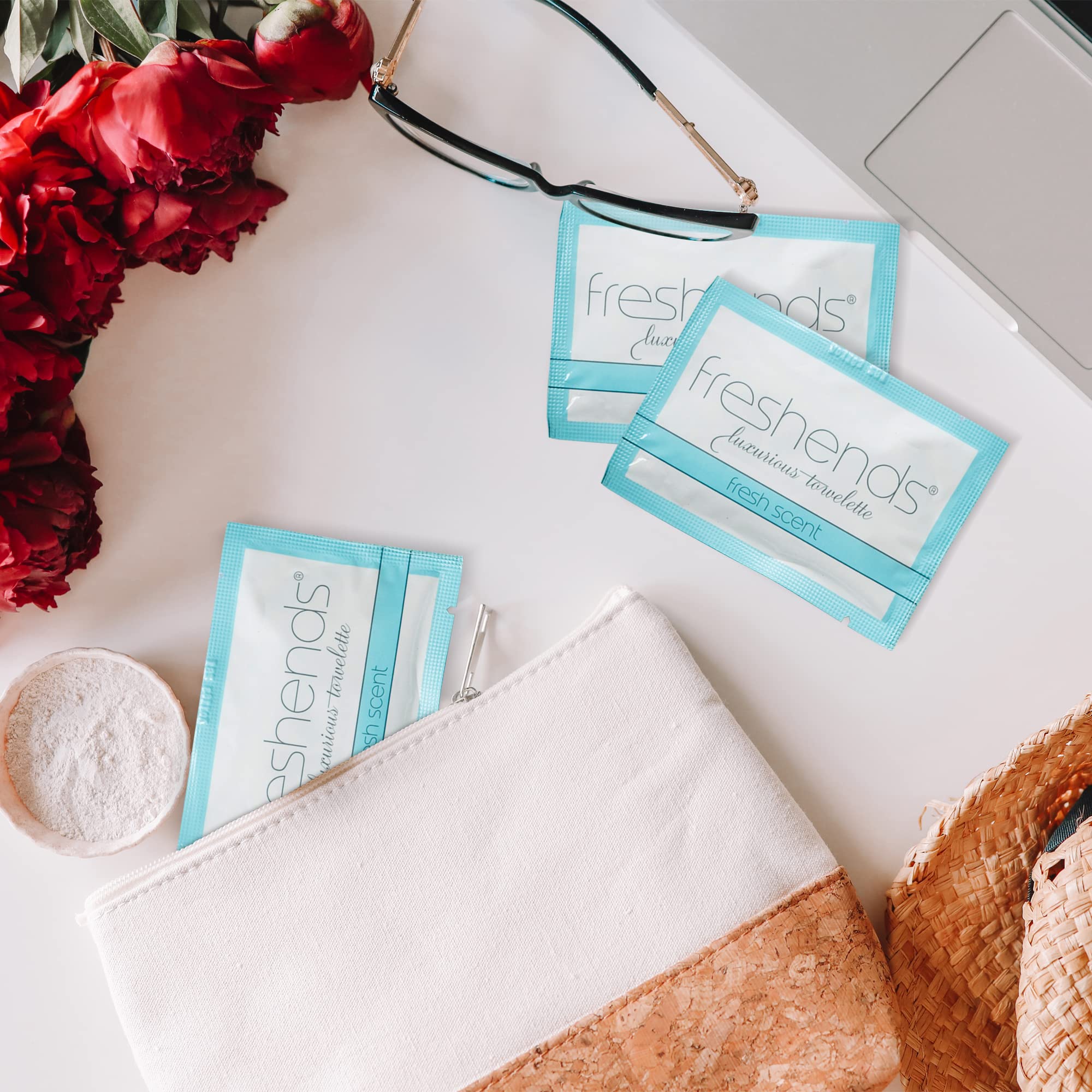 Freshends Luxurious Towelette Bundle — Flushable Wipes — Flushable Toilet Tissues, Personal Care Bathroom Wipes, Individually Packed Wet Wipes, Travel Wipes — Weekender 78 Pack, Blue