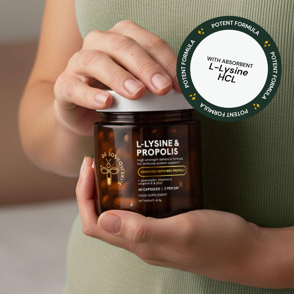 Dr Sosnowski's L-Lysine & Propolis Supplements | High Potency L Lysine Immune Support Formula with 5:1 Propolis Extract, Quercetin, VIT C, VIT E and Zinc