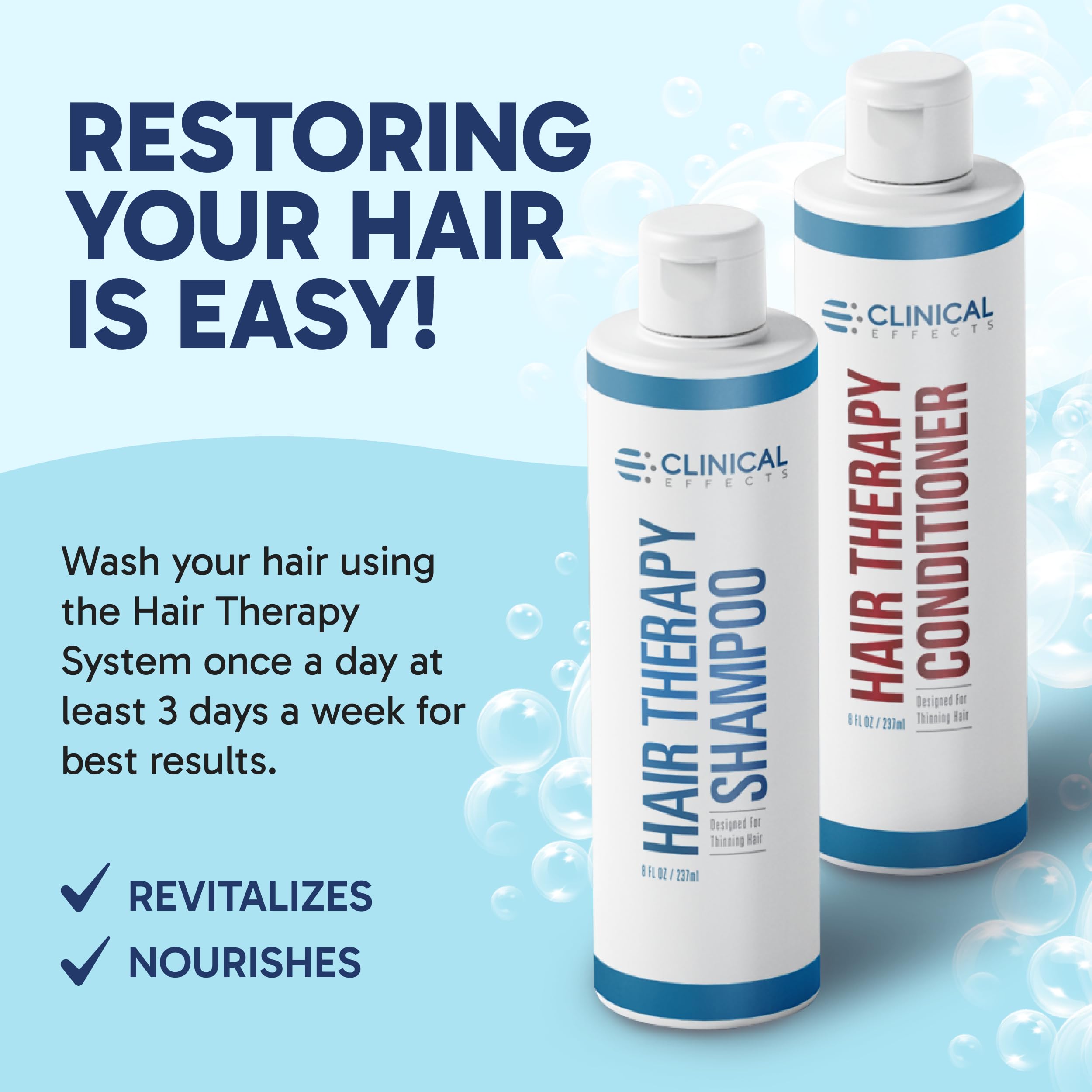 Clinical Effects Hair Therapy Shampoo and Conditioner Set - Hair Growth Shampoo and Conditioner for Thinning Hair - Biotin, Saw Palmetto, and DHT Blocking Ingredients - USA Made - 2 Bottles, 8 fl oz