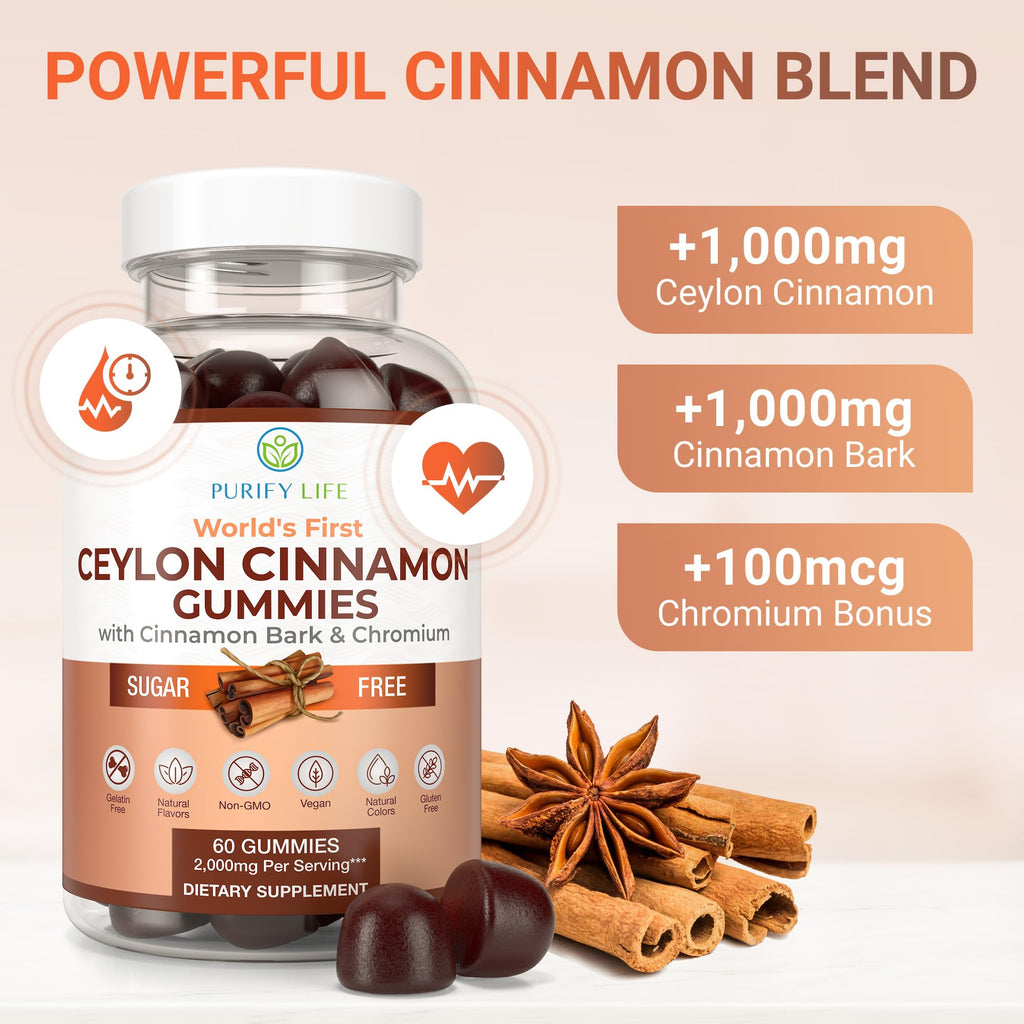 Sugar-Free Ceylon Cinnamon Gummies (2,000mg/Serving) – Vegan, Gluten-Free Herbal Cinnamon Supplement – Replace Cinnamon Capsules, Pills & Powders, 7-Keto – 60 Chews