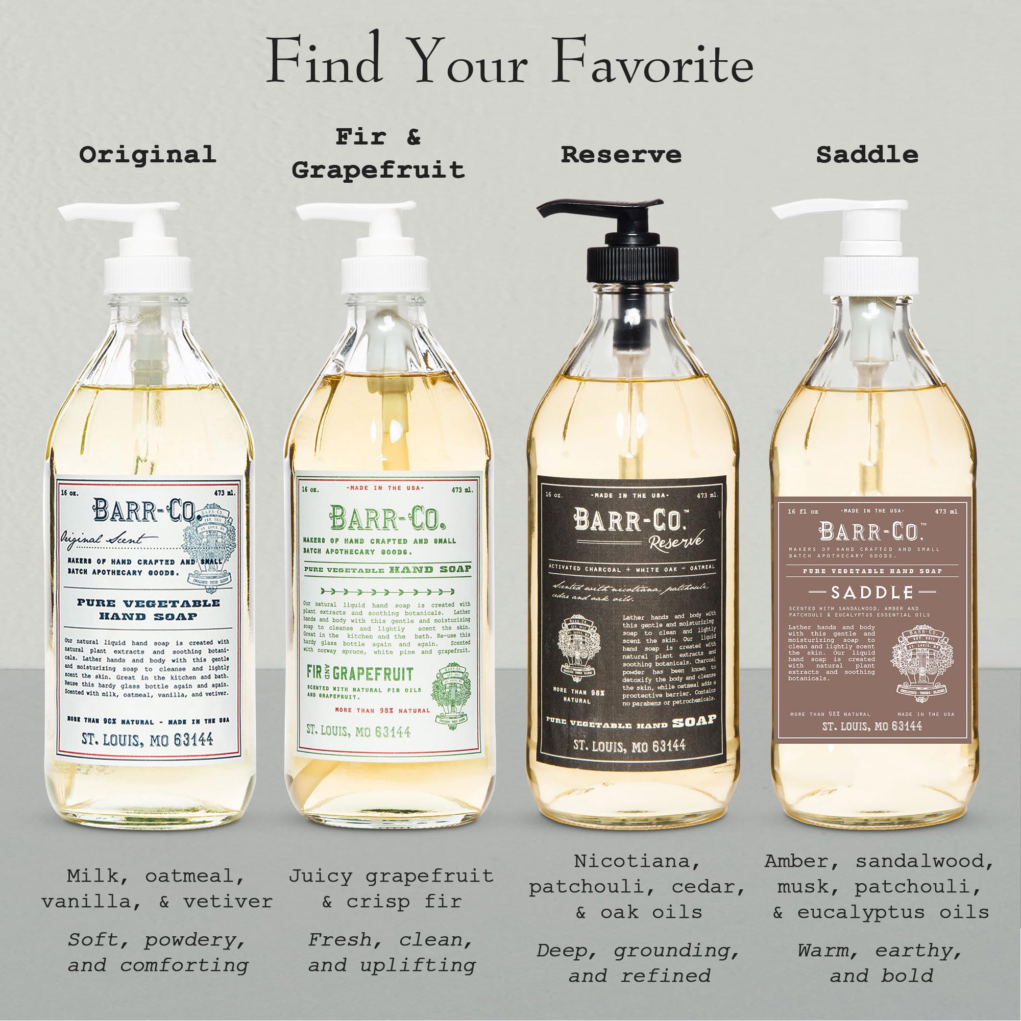 BARR-CO. Hand Soap – Natural Liquid Soap with Oat, Vanilla & Vetiver, Moisturizing Vegan Formula for Bathroom & Kitchen, Original Scent 16fl oz