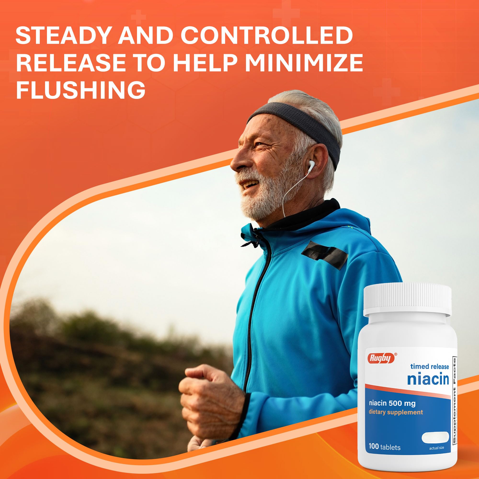 Rugby Timed-Release Niacin 500mg with 28mg Calcium, Dietary Supplement for Energy, Circulation and Metabolism Support, 100 Tablets (3 Pack)