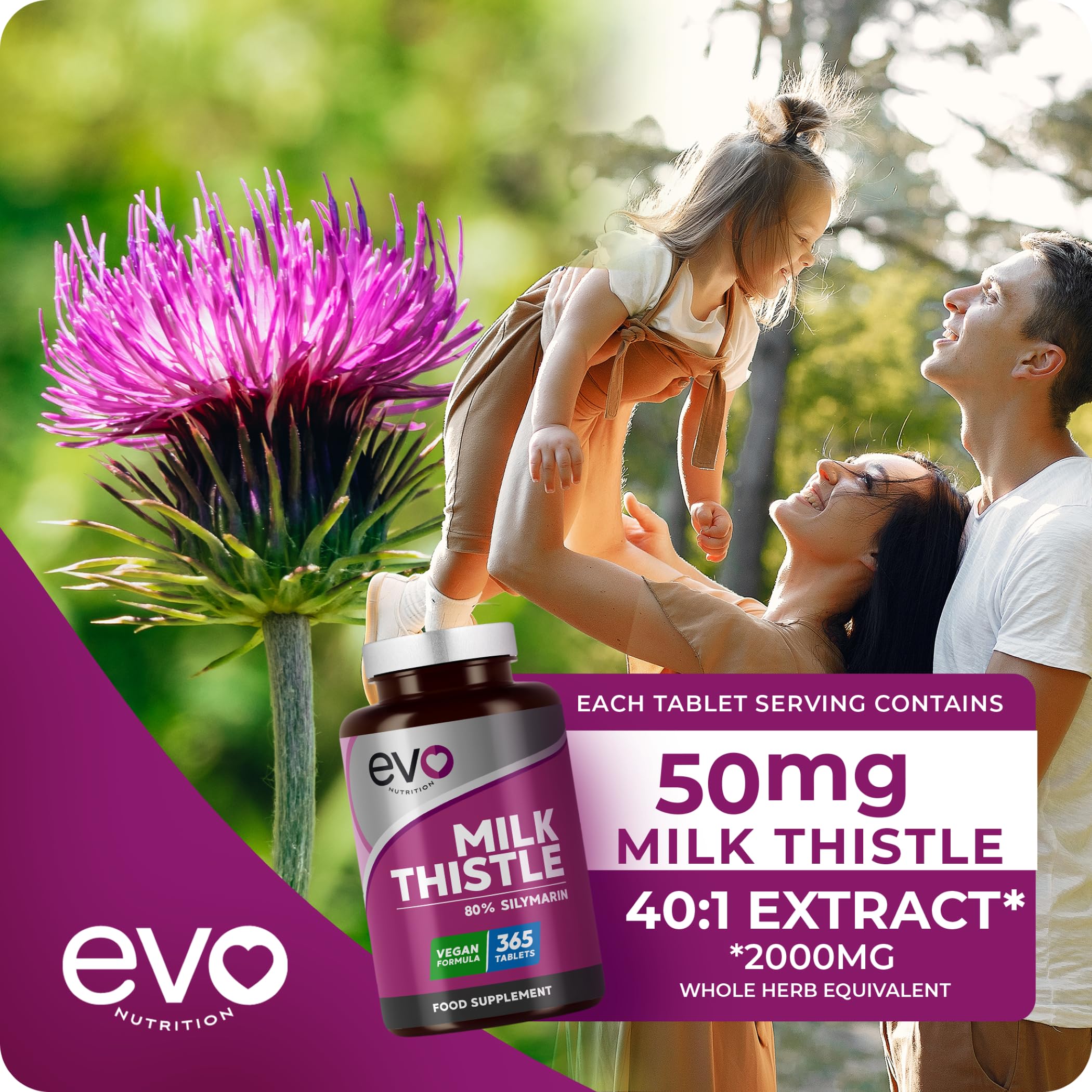EVO Nutrition Milk Thistle, 80% Silymarin, 365 Vegan Tablets