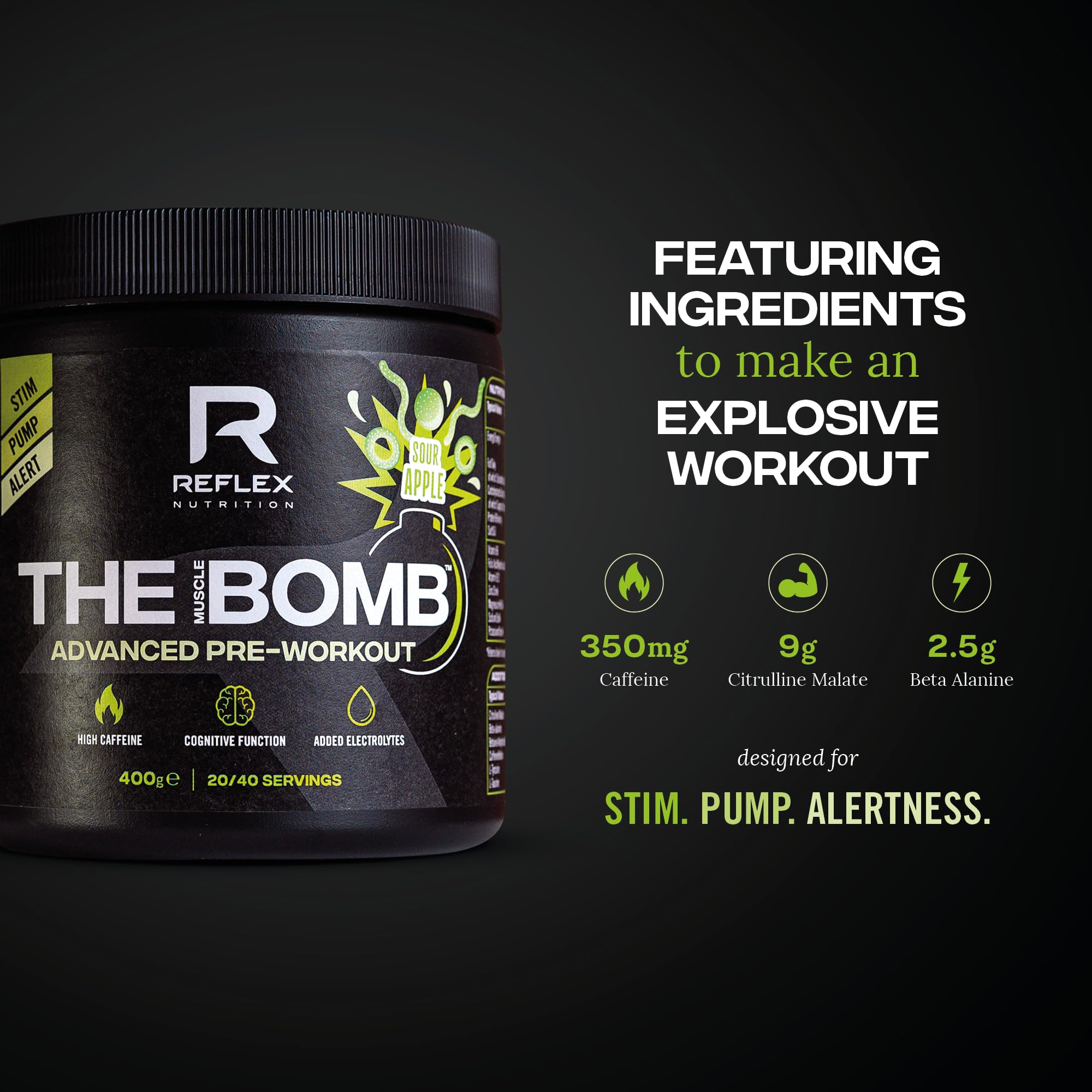 Reflex Nutrition The Muscle Bomb (40 serv) Sour Apple - Pre-Workout - Pre-Workout Booster