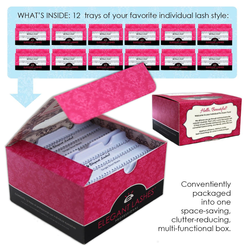 Elegant Lashes Individual Single X-Short Brown Lashes (Pro Dozen Pack - 12 Trays)