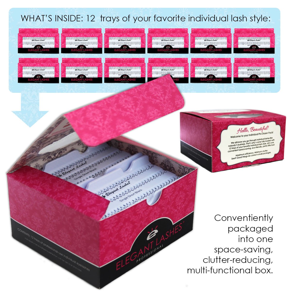 Elegant Lashes Individual Single X-Short Brown Lashes (Pro Dozen Pack - 12 Trays)