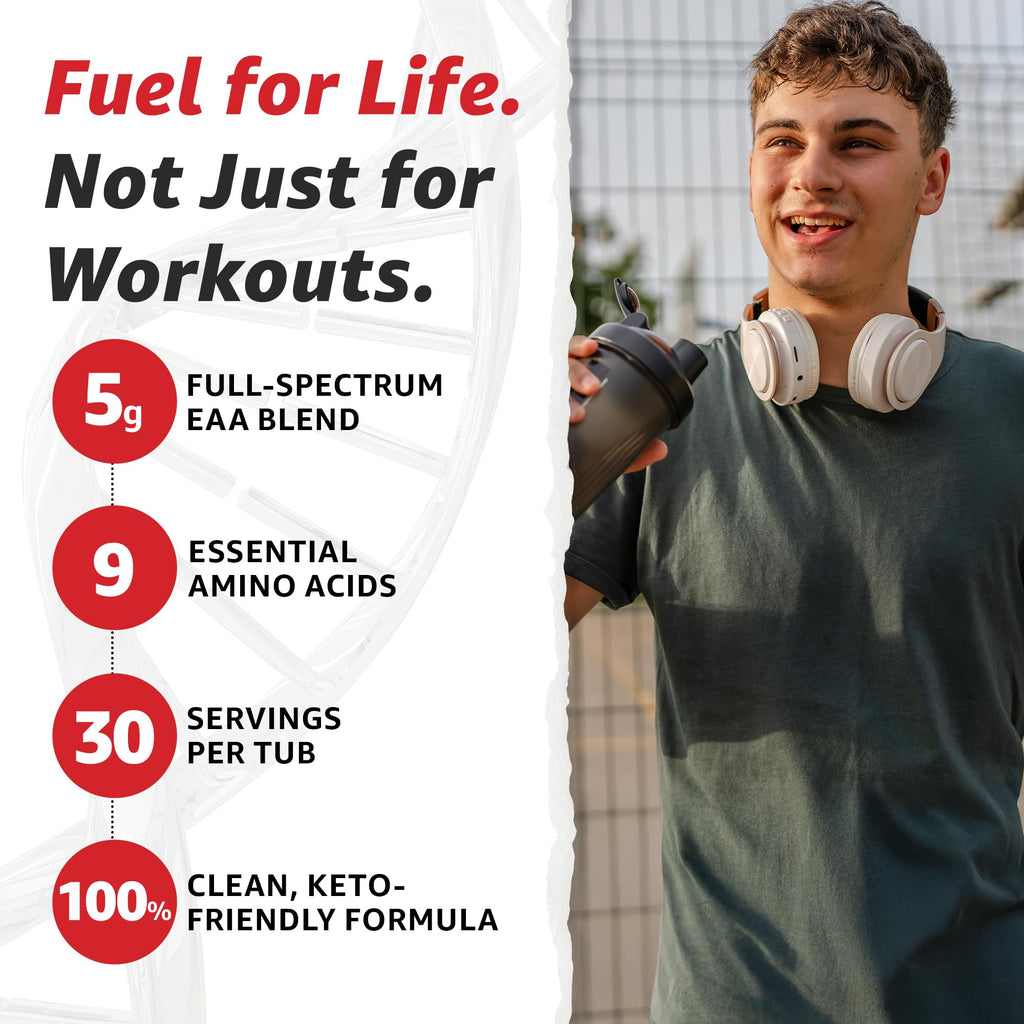 10X Health Amino Acids - 30 Servings of EAA & BCAA Powder, Pre Workout BCAA with Essential Amino Acids Supplement - BCAAs & EAAs for Longevity, Muscle Support, Strength, Energy - Fruit Punch