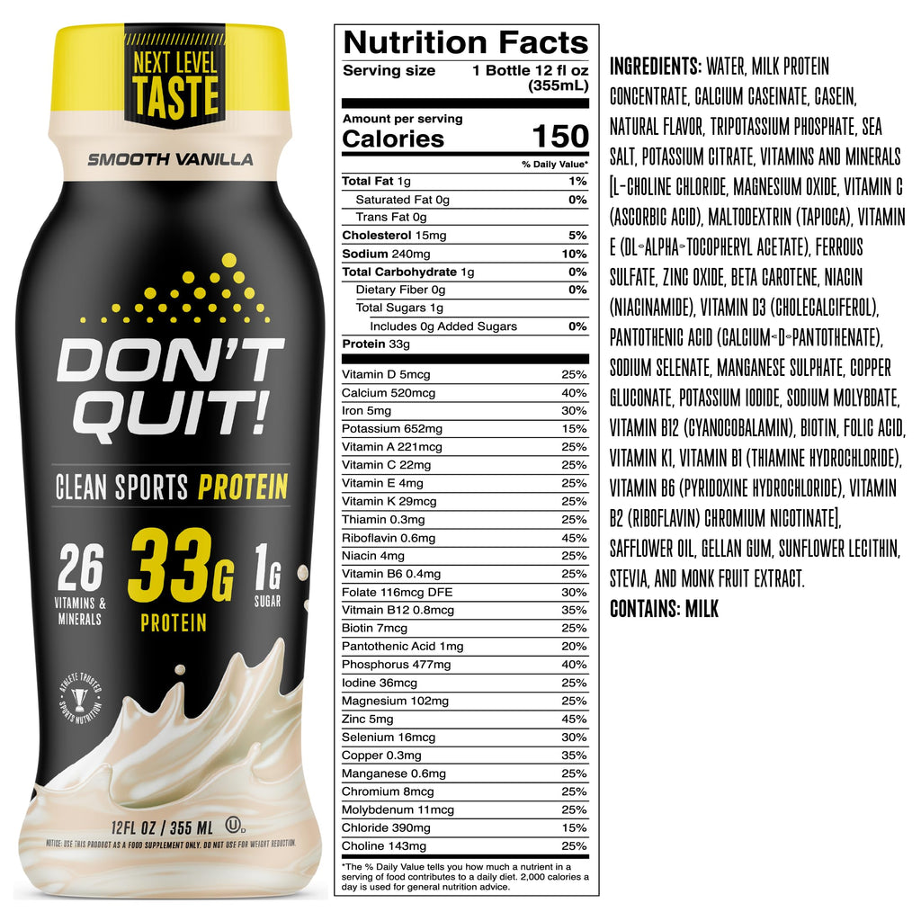 Don't Quit Clean Sports Protein Shake (Vanilla) 12oz (12 Pack)