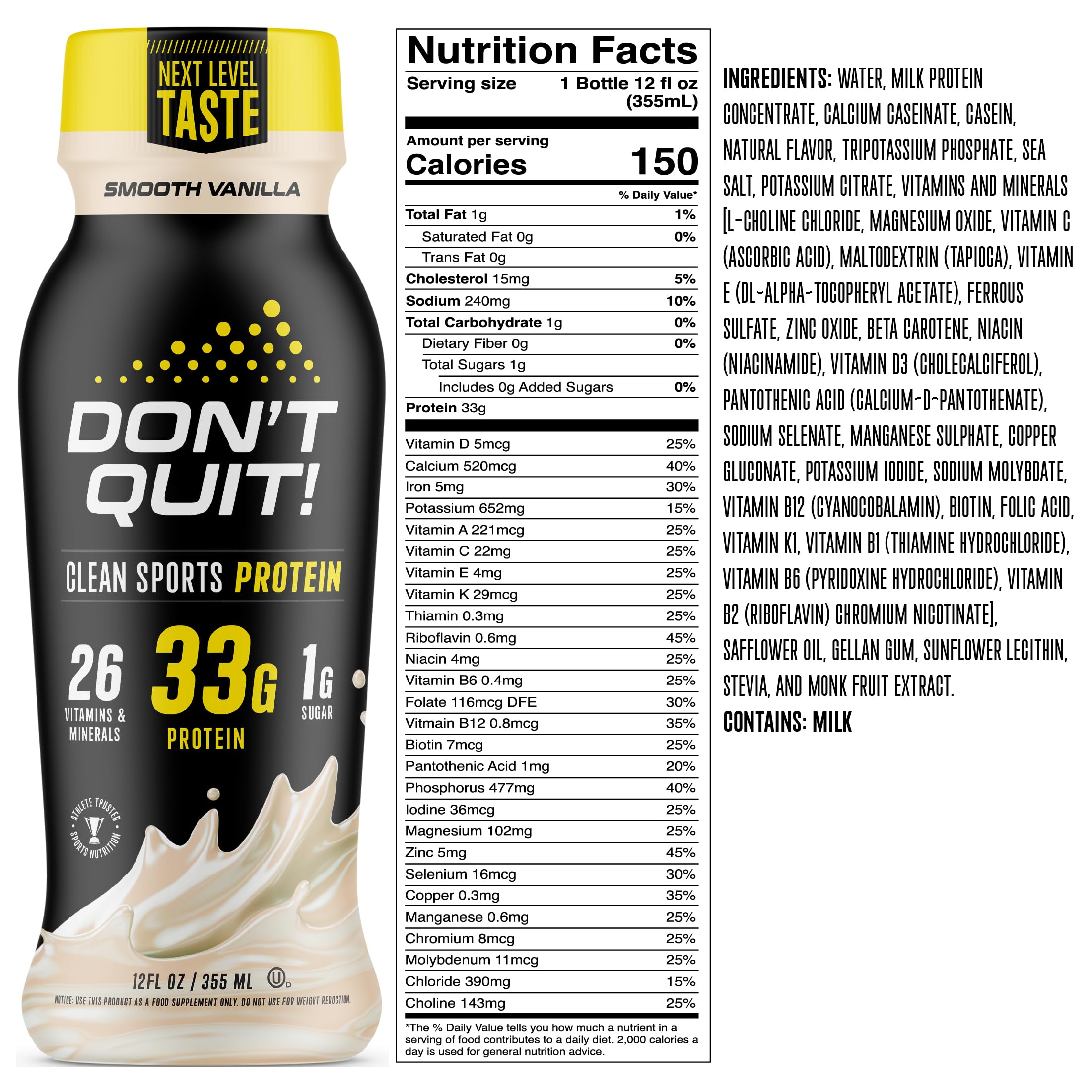 Don't Quit Clean Sports Protein Shake (Vanilla) 12oz (12 Pack)