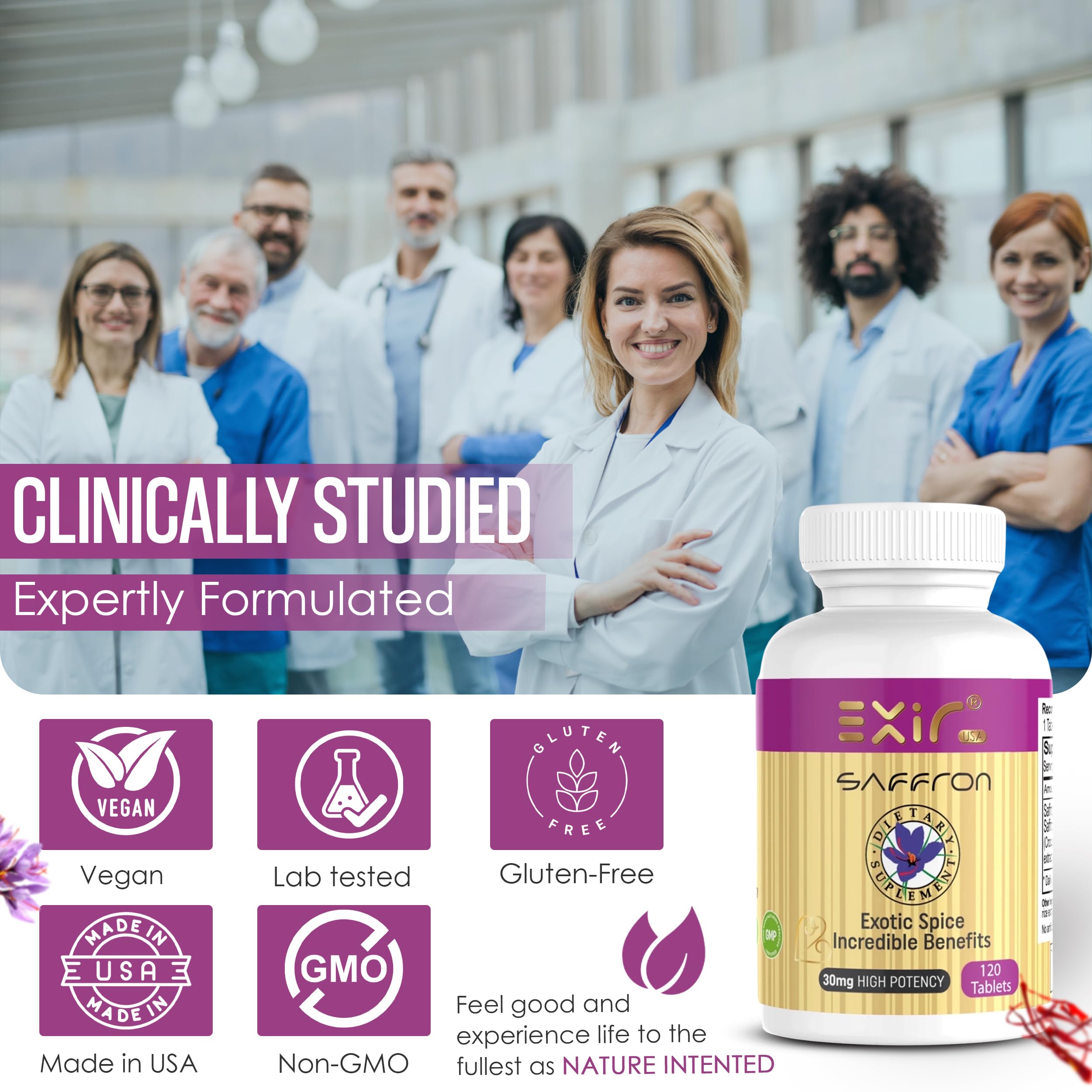 EXIR Saffron Supplement | Supports Focus, Healthy Eating Habits, Mood, Metabolism (120 Tablets)