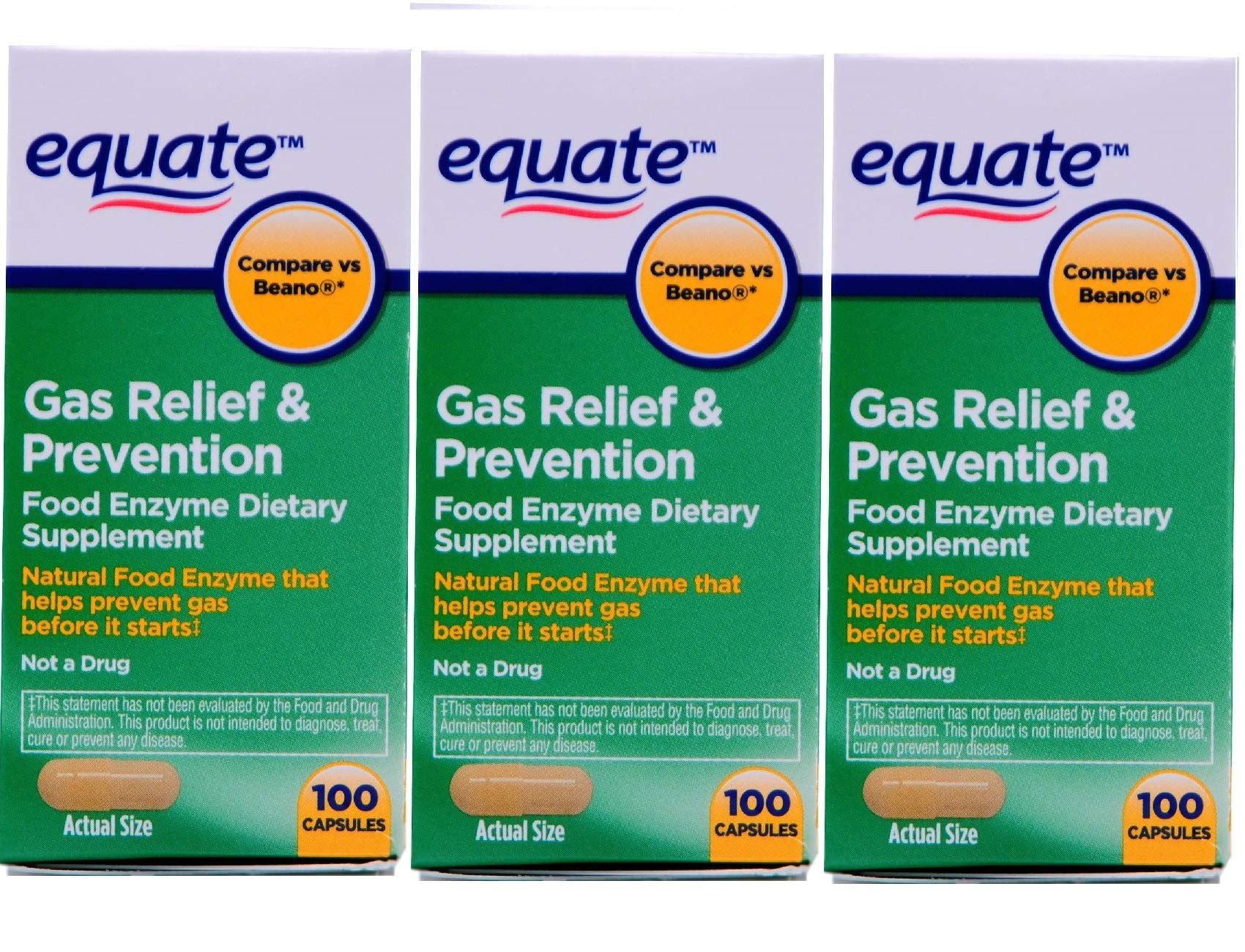 Equate Gas Bloating Relief and Prevention, Food Enzyme Dietary Supplement, 300 Count