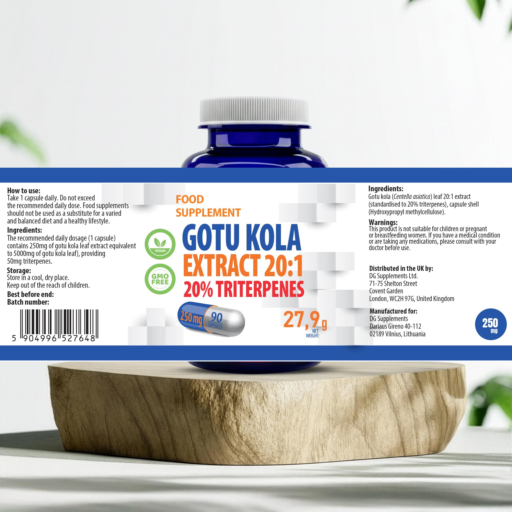 Hepatica Gotu Kola (Centella Asiatica) 5,000mg Equivalent | 250mg 20:1 Extract Standardised to 20% Triterpenes | 90 Vegan Capsules | 3-Month Supply | 3rd Party Lab Tested