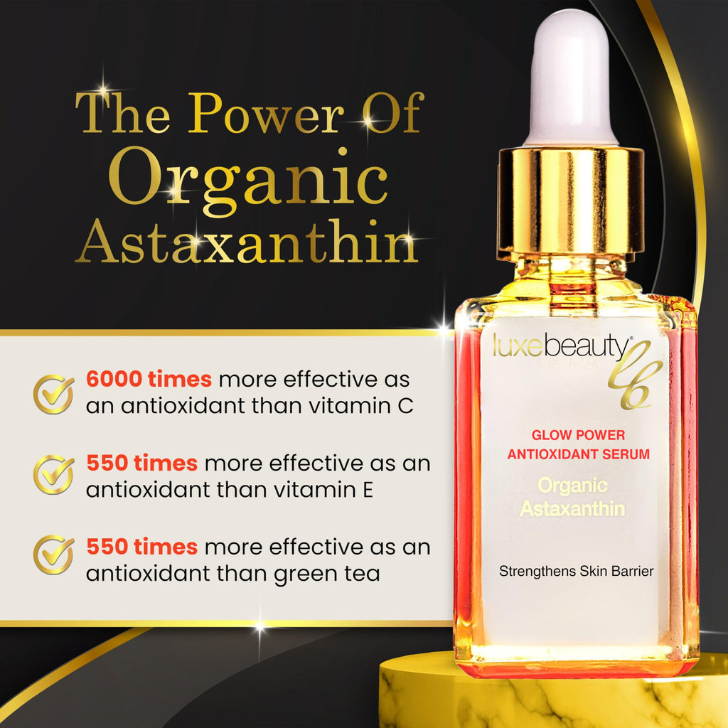 Luxe Beauty Organic Astaxanthin Serum - Concentrated Antioxidants - Also with Organic Rosehip Oil, Clove Oil, Raspberry Seed Oil, and More - Face Serum to Help Prevent Premature Skin Aging