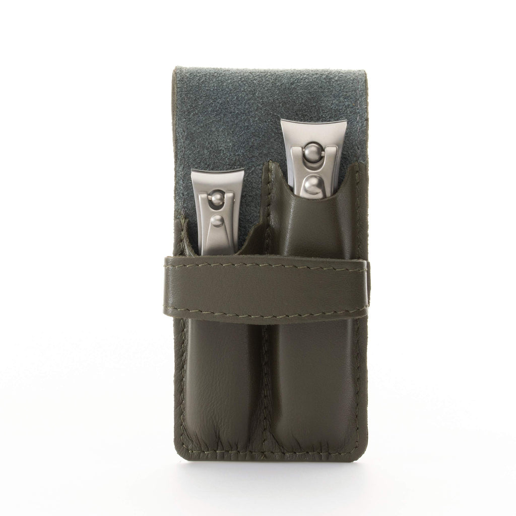 GERMANIKURE Nail Clippers Set in Green Leather Case – Ethically Made in Solingen Germany, FINOX Stainless Steel Tools – Professional Quality Manicure & Pedicure Kit