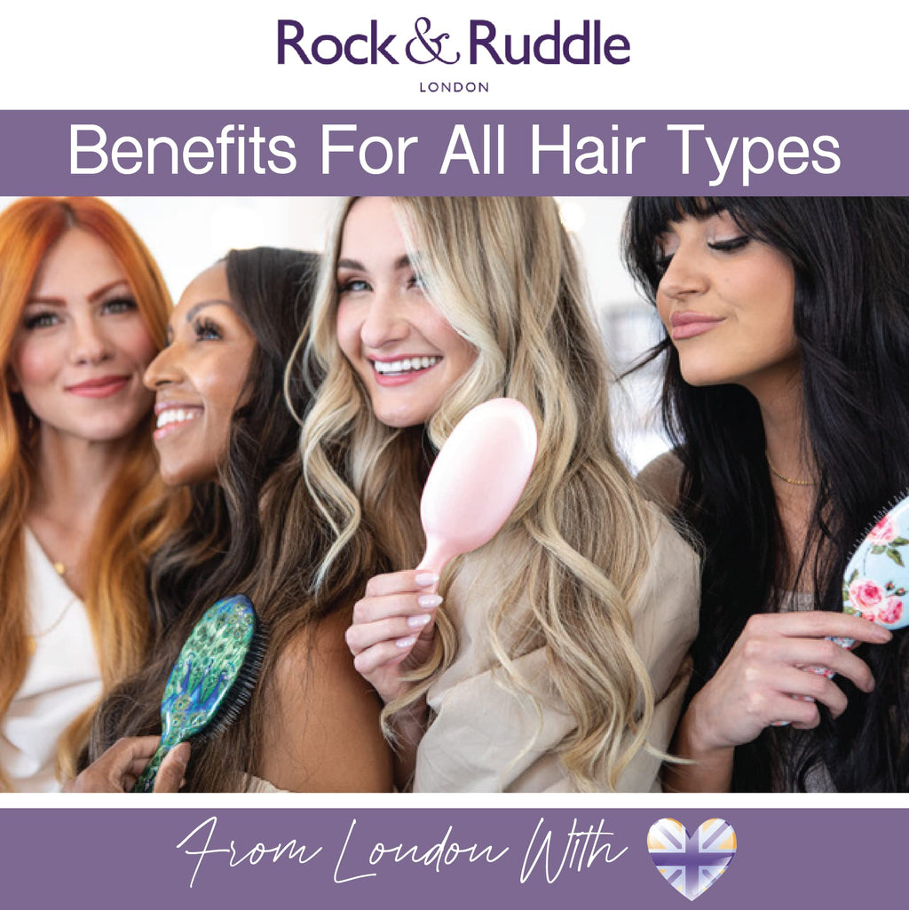 Rock & Ruddle Natural Mixed Boar Bristle Hair Brush for Women and Kids (Small 6.9") - Perfect for Wet or Dry Hair, Detangling Smoothing Blowdrying - Designed & Made in UK - Pink Gingham