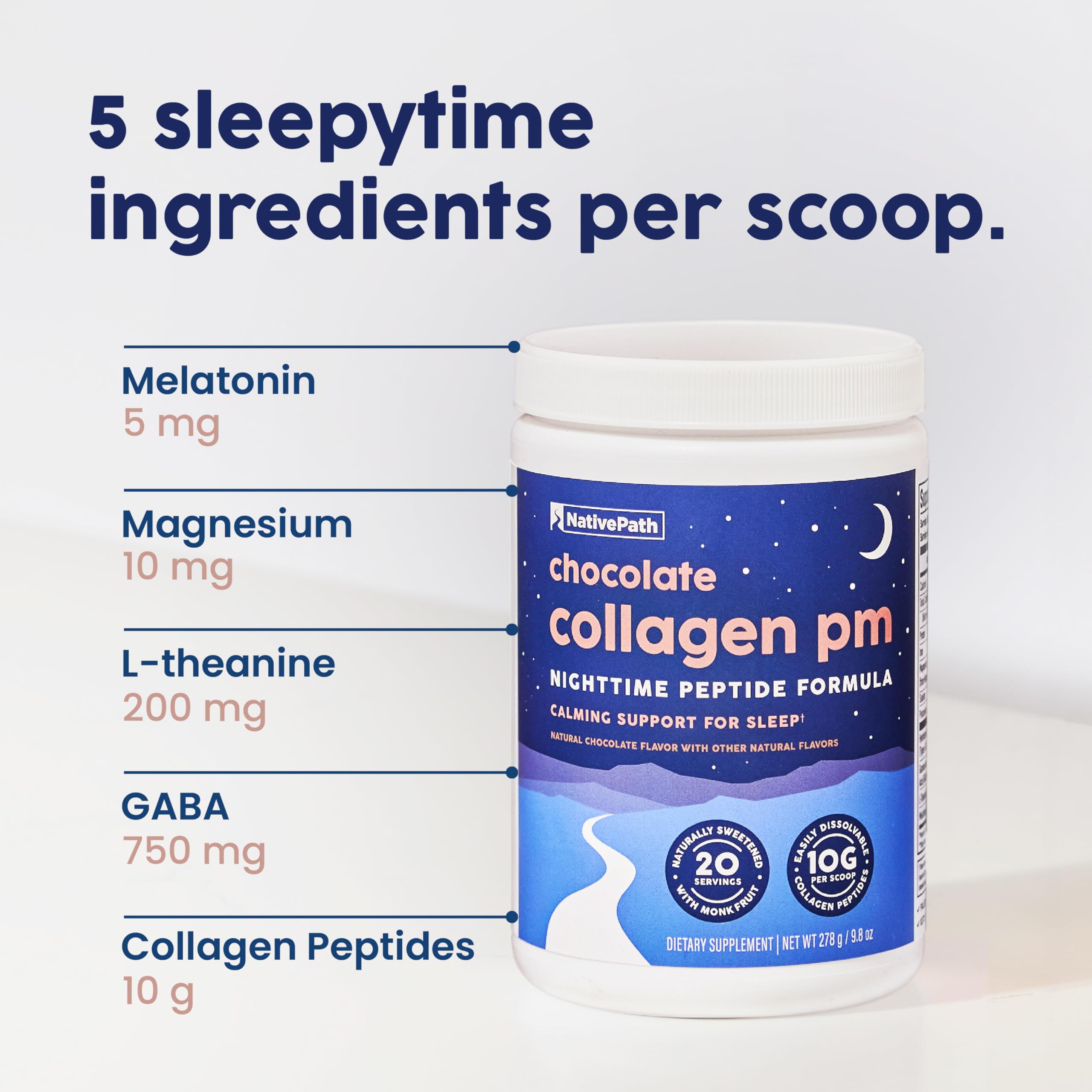 NativePath Collagen PM Chocolate with Melatonin, 20 Servings