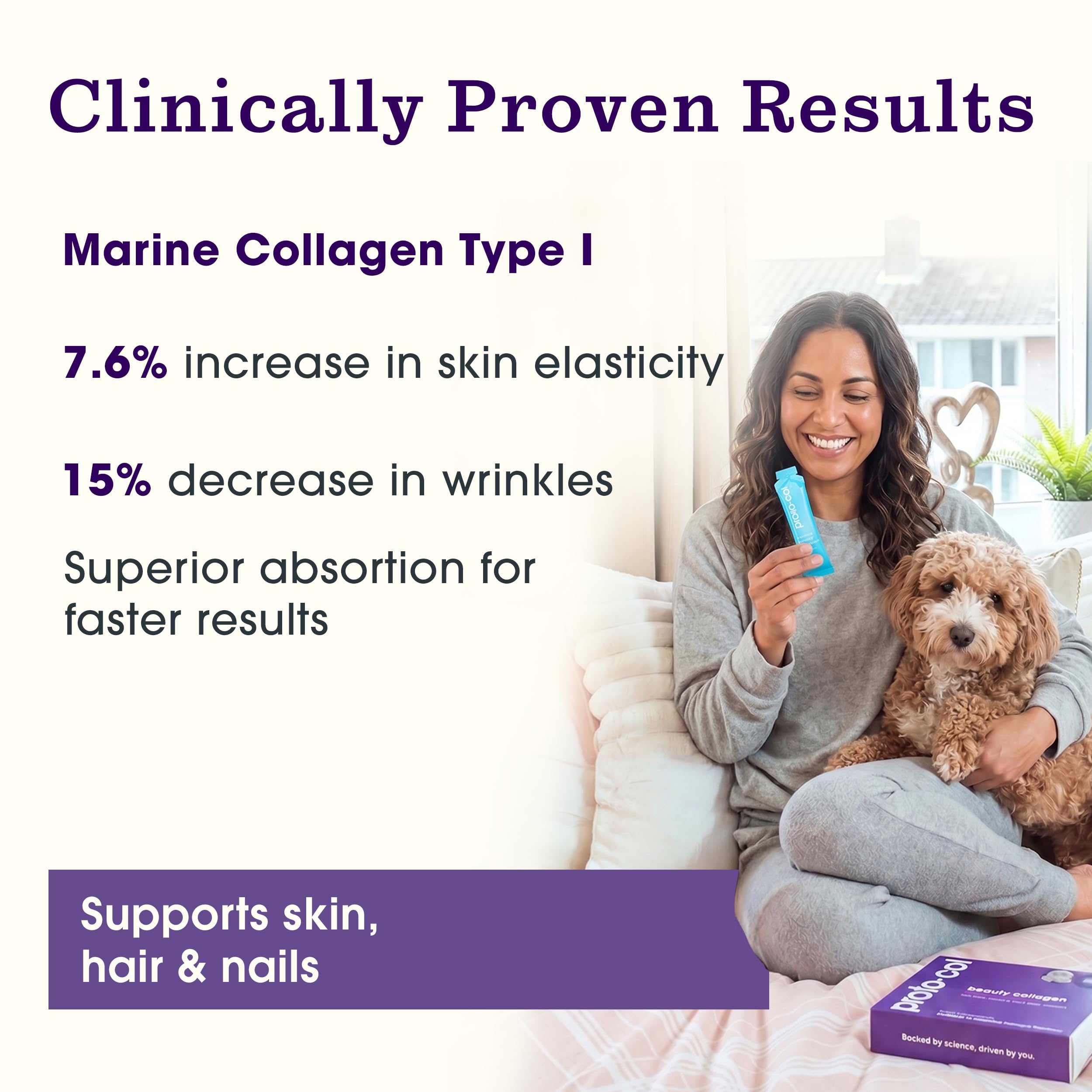 Proto-col Marine Beauty Collagen Liquid Sachets 10,000mg, Marine Collagen Supplement with Hyaluronic Acid, Vitamins for Skin, Hair and Nails, Delicious Red Berry Flavour, 15 Sachets Food Supplement