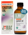 J MAC BOTANICALS Organic Castor Oil Cold Pressed in Amber Glass Bottle (4oz, NO DROPPER) USDA Certified, Hexane Free - Moisturizing Oil for Hair, Skin, Face, Eyelashes, Brows, Nails, and Castor Wraps