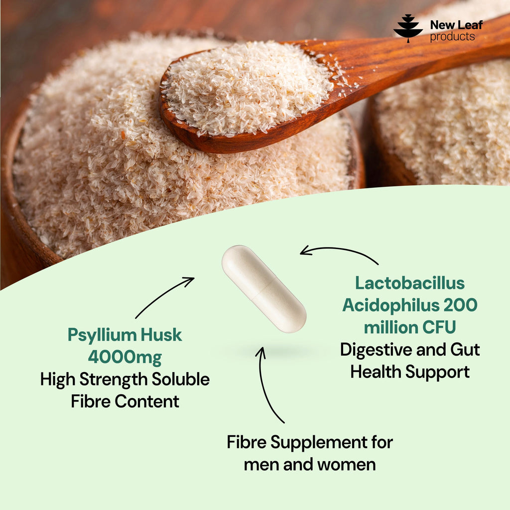 Psyllium Husk Capsules Enriched With Probiotics Fibre Supplement High Absorbency Strength Contributes Towards Gut And Digestive Health from Plantago Ovata Seeds, Ispaghula Husk, Gluten-Free Made in UK