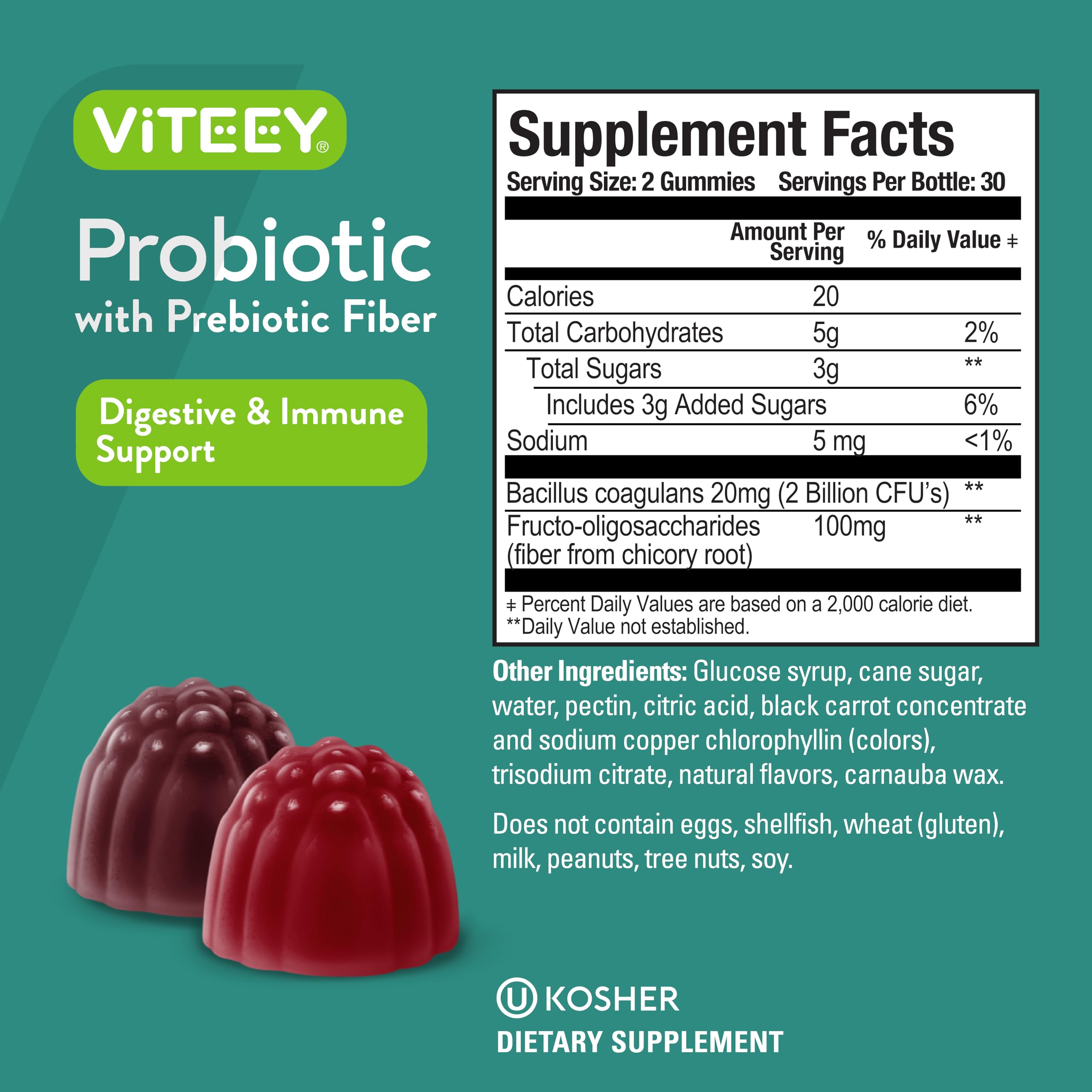 Viteey Probiotic Gummies with Prebiotics