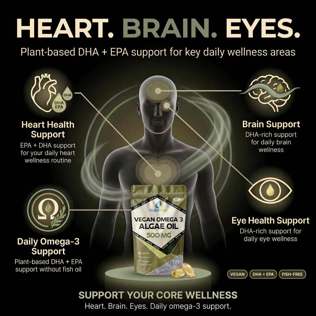 Vegan Omega 3 Algae Oil 500mg | 120 Vegan Softgels | DHA 200mg & EPA 100mg | Vegan Alternative to Omega 3 Fish Oil | Supports Eye, Brain & Heart Health | Essential Fatty Acid