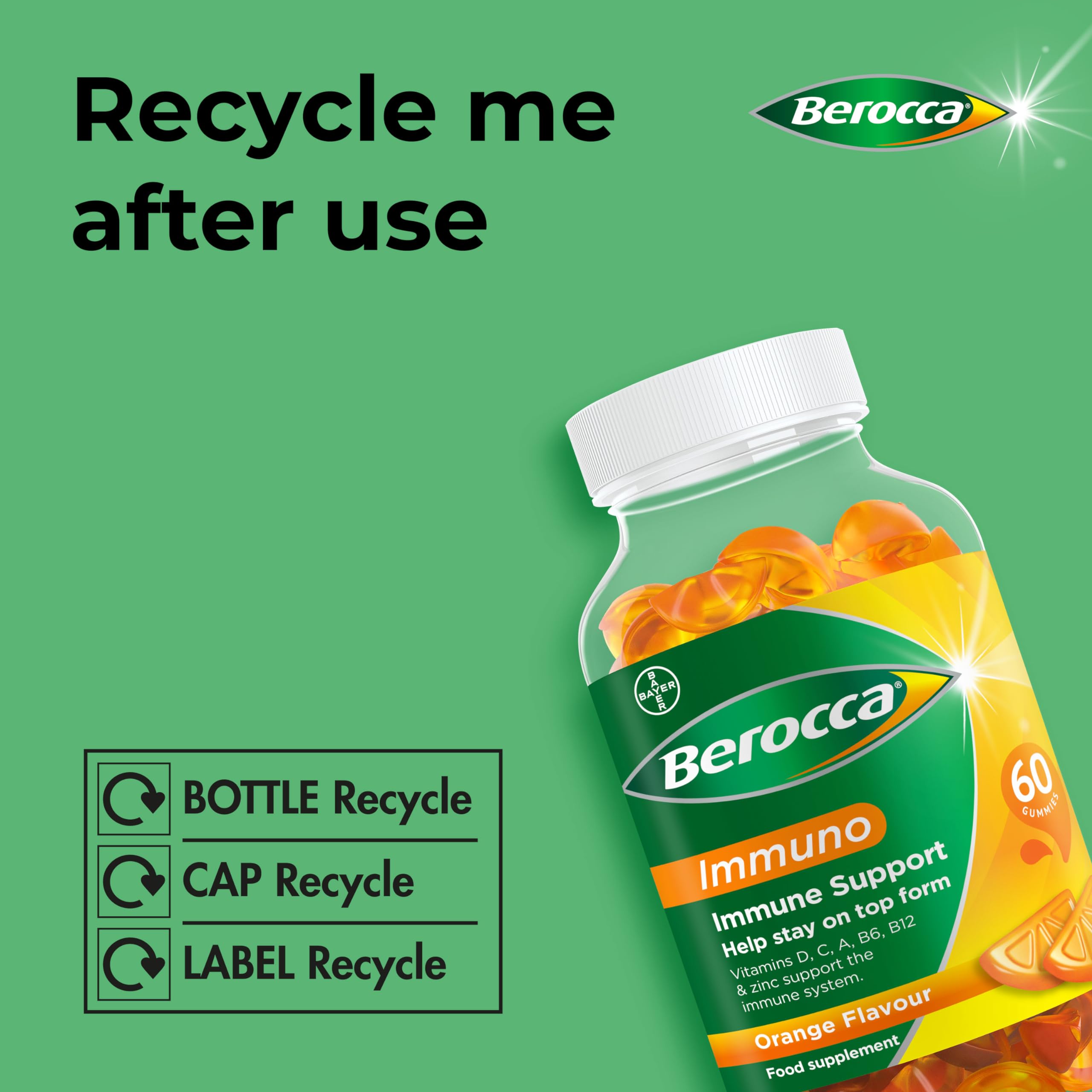 Berocca Immuno Multivitamin Gummies, Orange Flavour, 60 Gummies