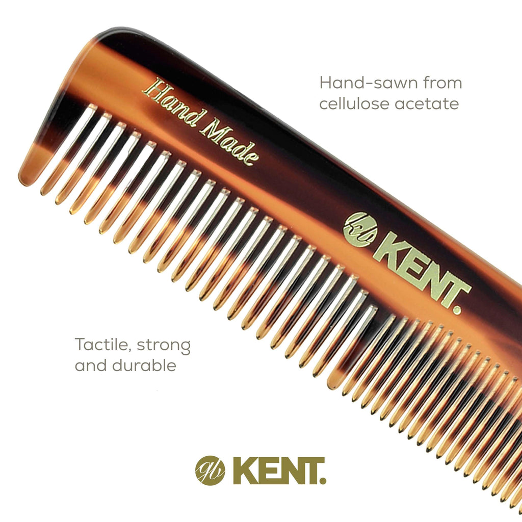 Kent OT Tortoise Pocket Comb - Handmade Fine and Wide Tooth Hair Comb for Men, Women, and Kids - Travel, Beard, and Mustache Comb - Saw Cut and Hand Polished Made in England