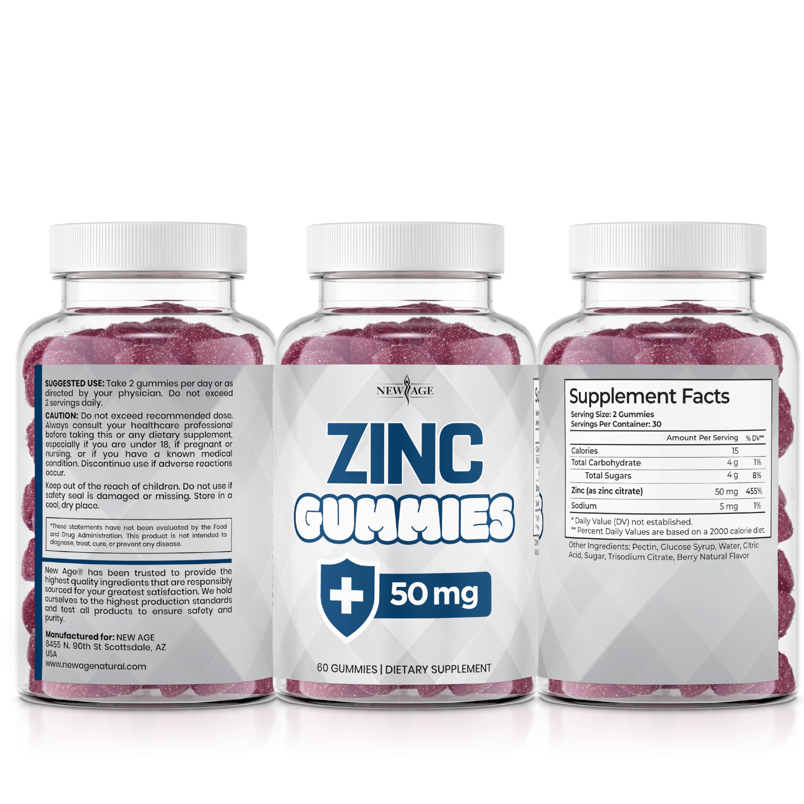 NEW AGE Zinc Gummies - 2 Pack - 50mg High Immune Booster Zinc Supplement, Immune Defense, Powerful Natural Antioxidant, Non-GMO - by New Age, 120 Count