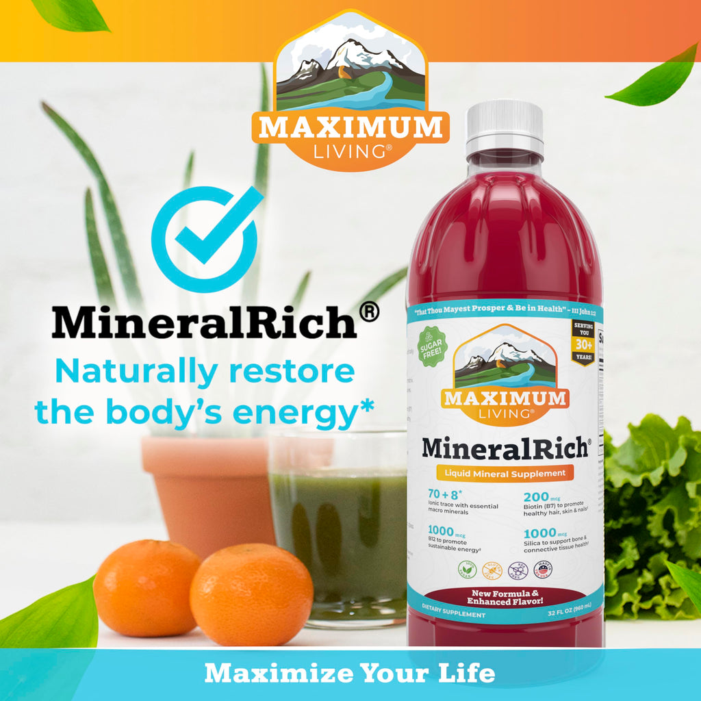 Maximum Living MineralRich - Minerals Supplement - Sugar Free Liquid Blend of Vitamins and Trace Minerals - 32 oz