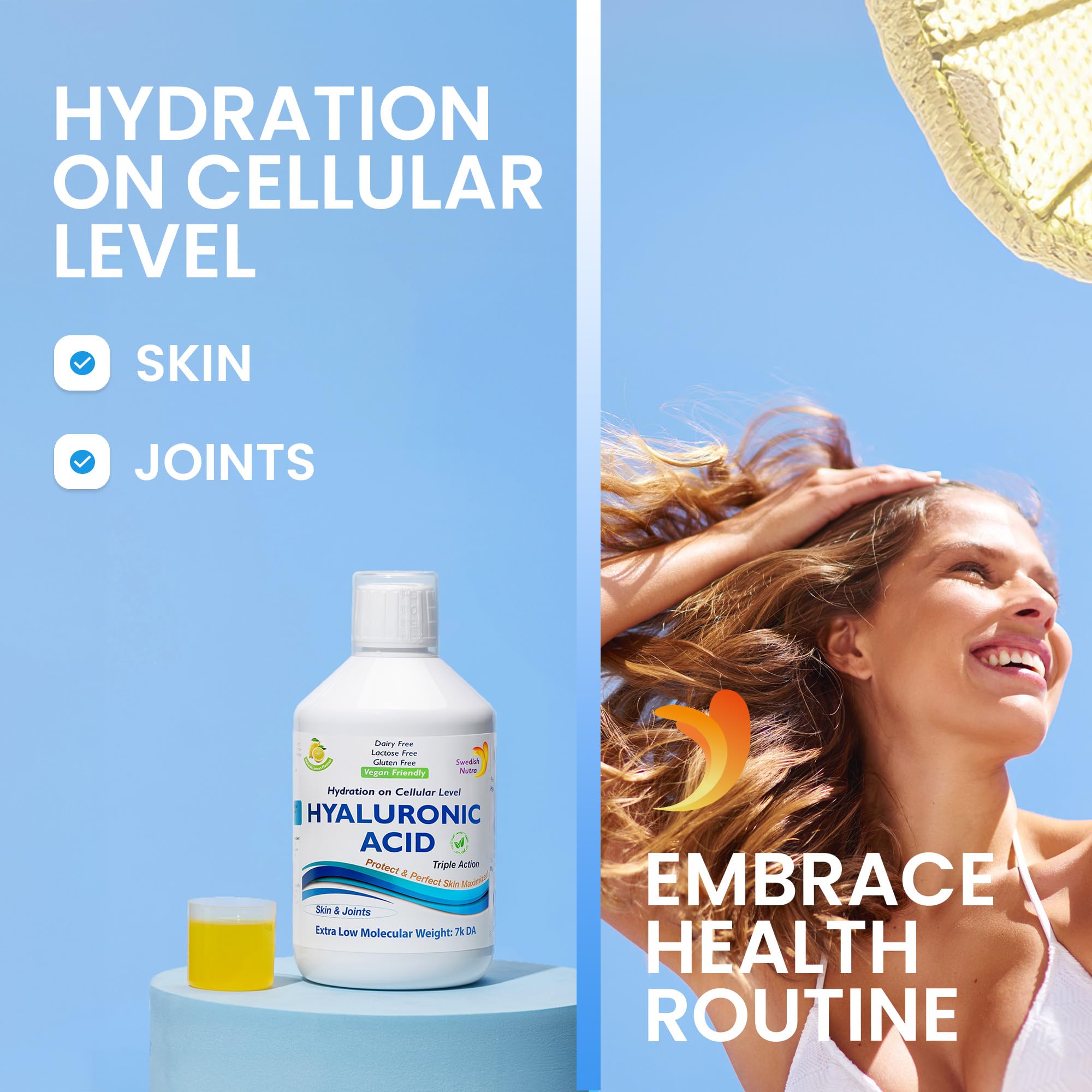 Swedish Nutra Hyaluronic Acid Liquid, 500 ml, 33 Day Supply