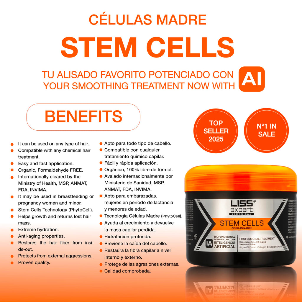 Liss Expert Stem Cells Smoothing Treatment – Organic Keratin & Argan Oil – Frizz-Free Repair & Shine – Professional Straightening – ONE Shoulder Length Applic– plus salt free shampoo and conditioner