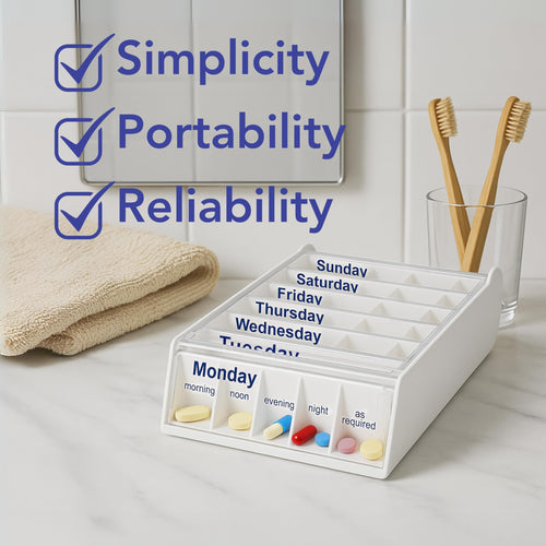 Anabox Weekly Pill Organiser, 7 Day Pill Box, Handy Organised Tablet Dispenser/Container, White, 19 x 12 x 5.4 cm